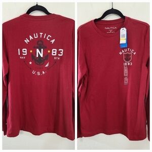 *NWT* NAUTICA Red Graphic Long-Sleeve Shirt, size Medium